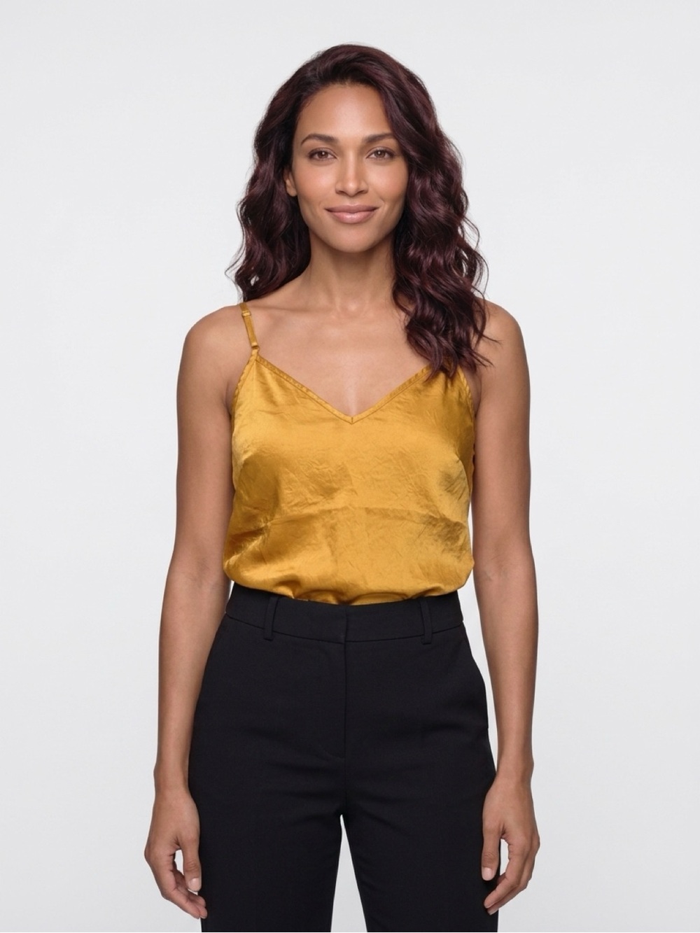 Aritzia Babaton Gold-Mustard Satin V-Neck Camisole